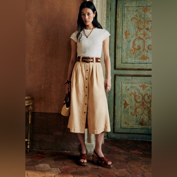 Sezane Dresses & Skirts - Sezane Clarina Skirt in Safari Beige Size 36 FR Cotton Button Up Midi Skirt